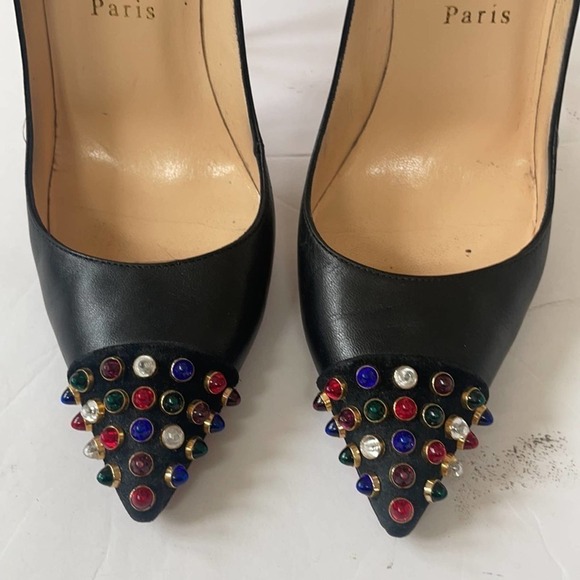 Christian Louboutin Black leather Cabo pumps 120mm with multicolor jewels 38 - Picture 8 of 12